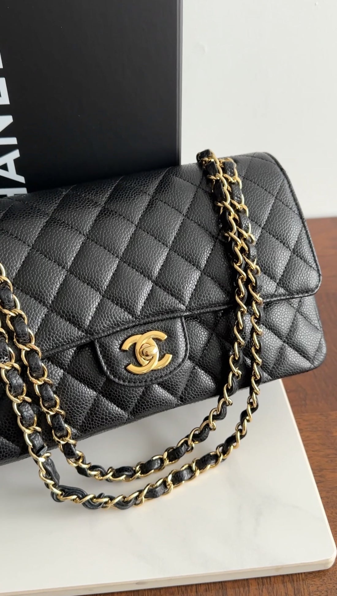 Chanel Black Caviar Quilted Leather Medium Classic Double Flap Bag GHW