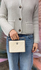 Chanel Cream Quilted Leather Metal Bar Frame Box Bag