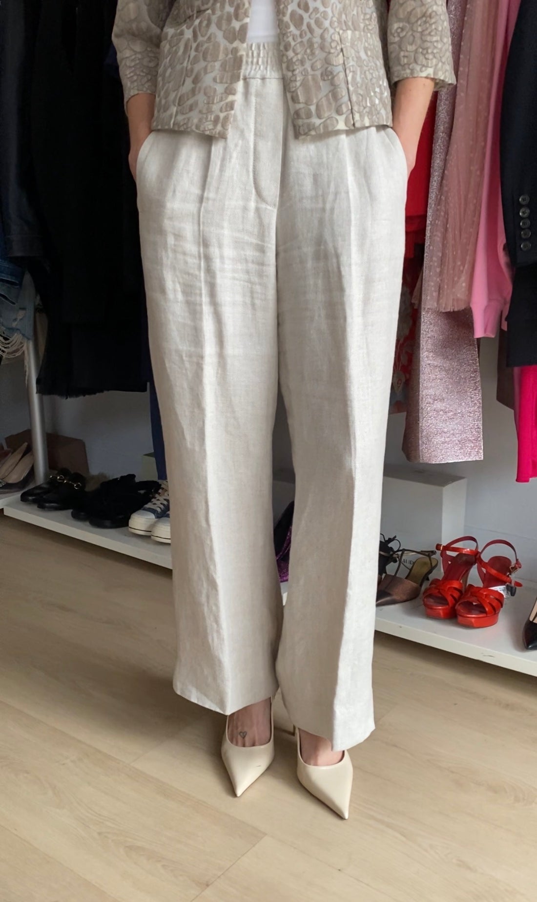 Brunello Cucinelli Beige Linen Elastic Waist Trouser - IT 42 / US 6