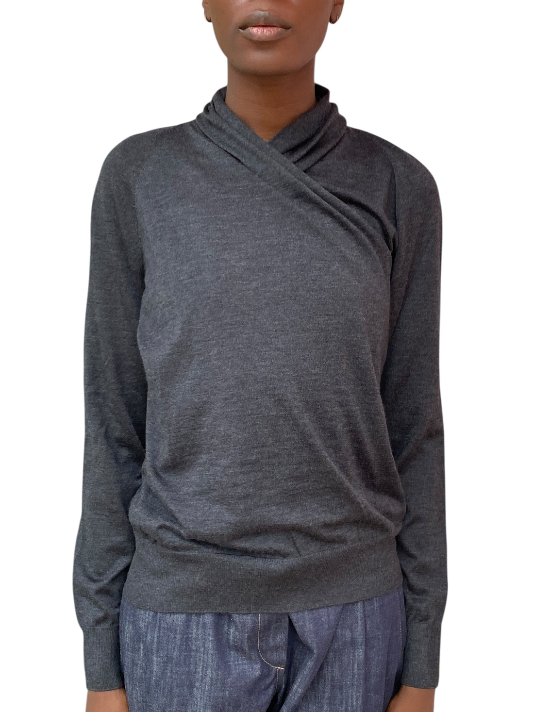 Hermes Navy Cashmere Wrap Knit Sweater - 42 / US 6