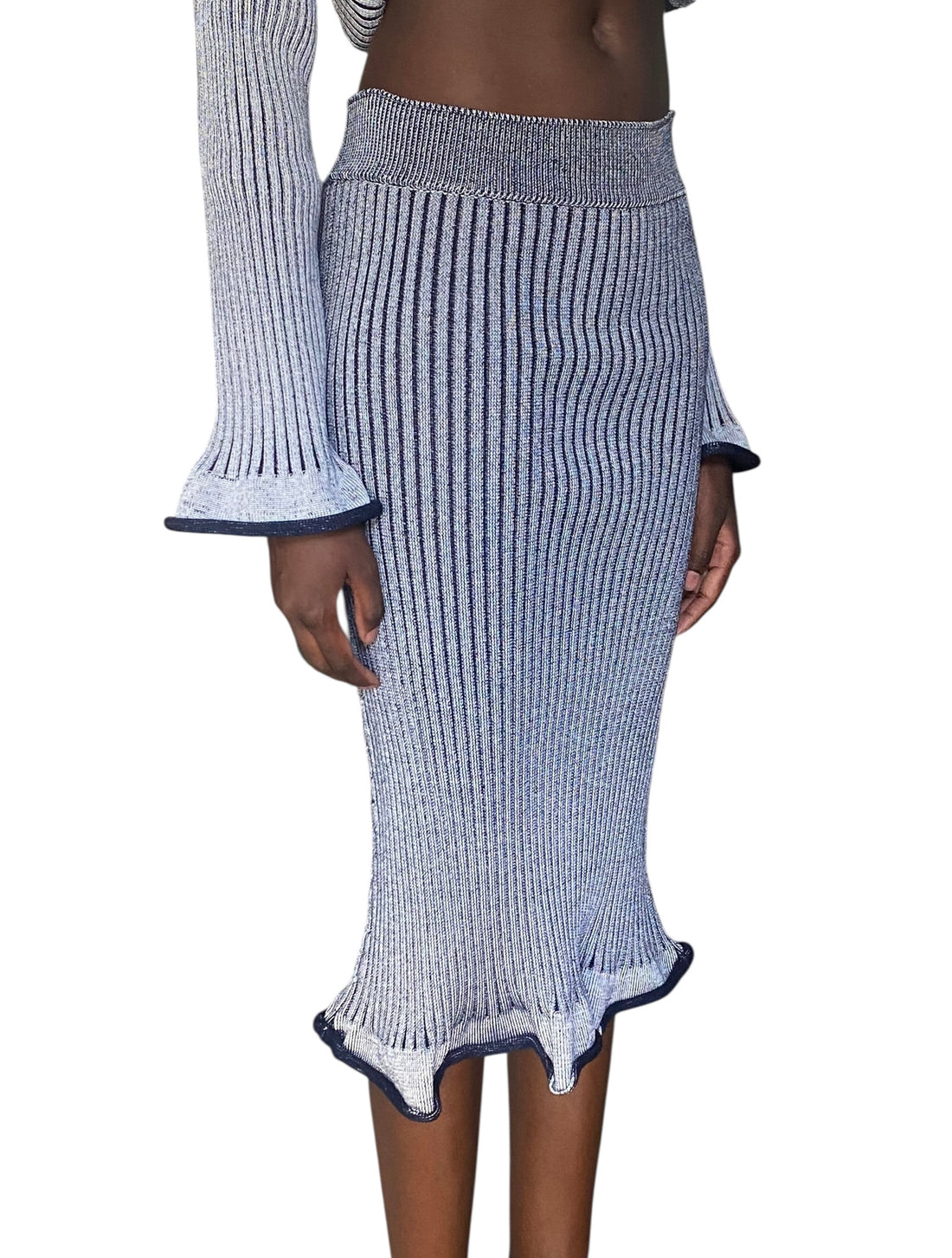 Louis Vuitton 2015 Navy Ribbed Knit Keyhole Sweater Skirt Set - M / US 6