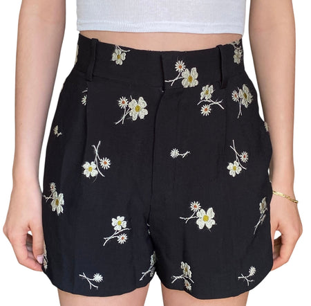 Chloe Black Floral Embroidered Shorts - W26