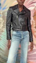 Balenciaga Black Leather Moto Jacket - 38
