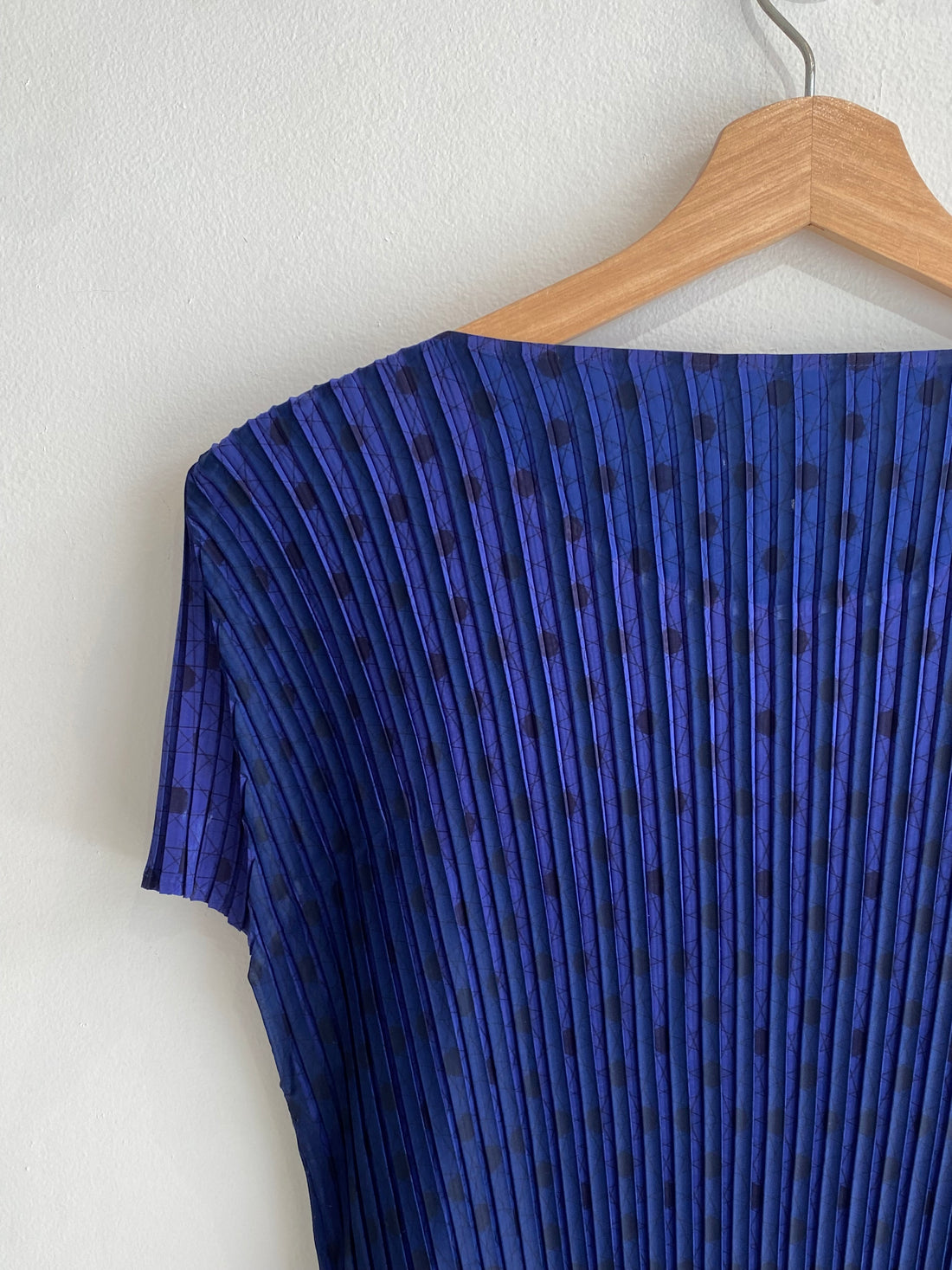 Issey Miyake Blue Polka Dot Print Pleated Dress