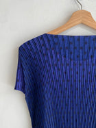 Issey Miyake Blue Polka Dot Print Pleated Dress