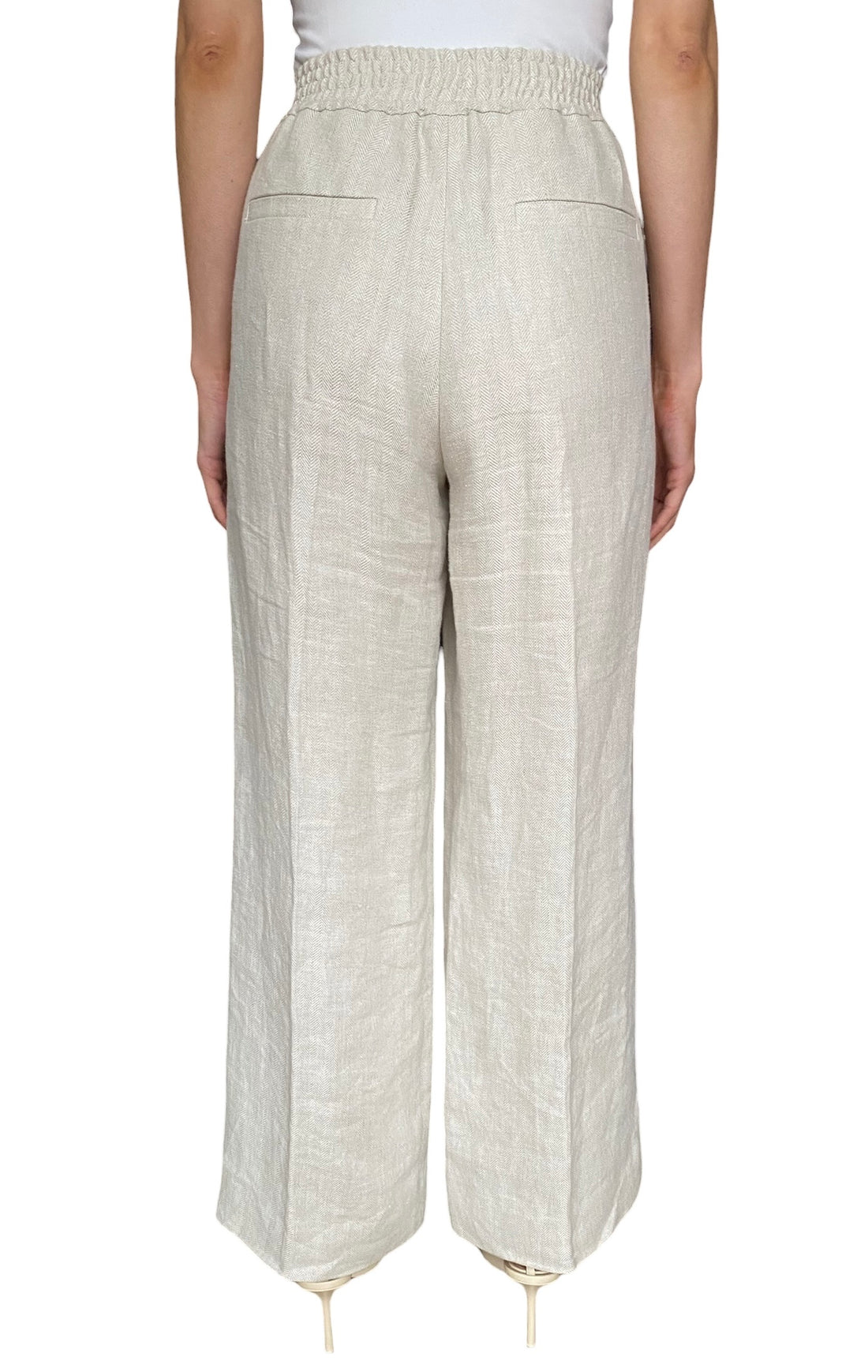 Brunello Cucinelli Beige Linen Elastic Waist Trouser - IT 42 / US 6