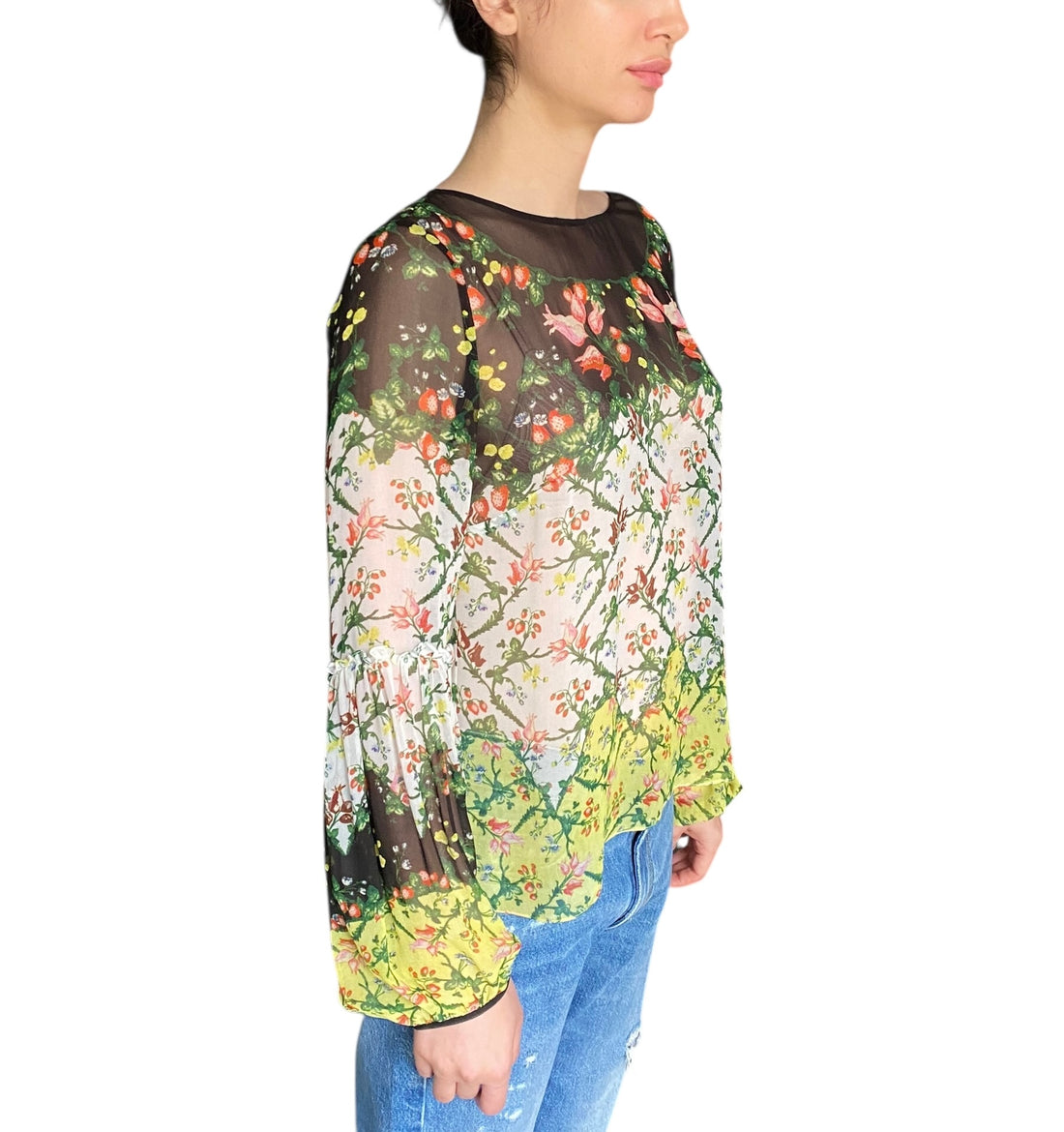 Erdem Sheer Floral Silk Top - US 8