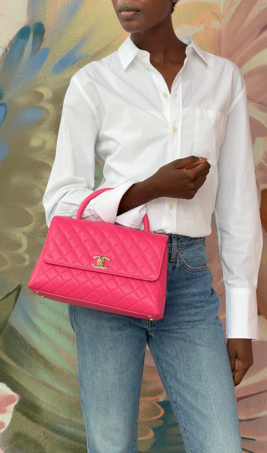 Chanel Pink Caviar Leather Medium Coco Top Handle Bag LGHW
