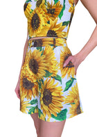 Dolce & Gabbana Yellow Sunflower Printed 2-Piece Bustier Shorts Set - 42 / US 4
