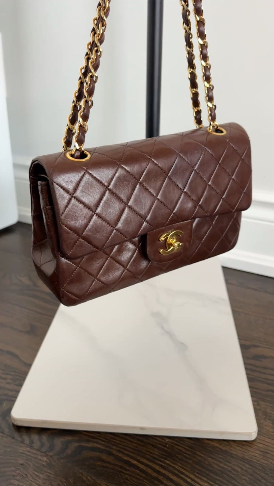 Chanel Vintage 1989 Chocolate Brown Lambskin Small Double Classic Flap Bag GHW