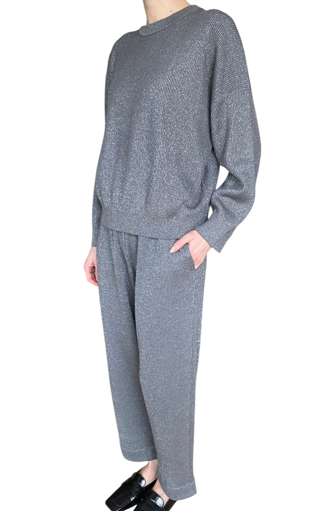 Brunello Cucinelli Silver Cotton Lamé 2-Piece Sweatsuit - S
