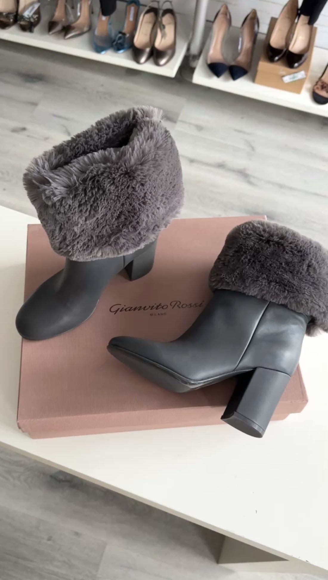 Gianvito Rossi Grey Leather Sheared Rex Rabbit Ankle Boot - 36