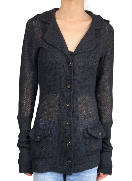 Burberry Black Knit Mohair Blend Trench Cardigan - S