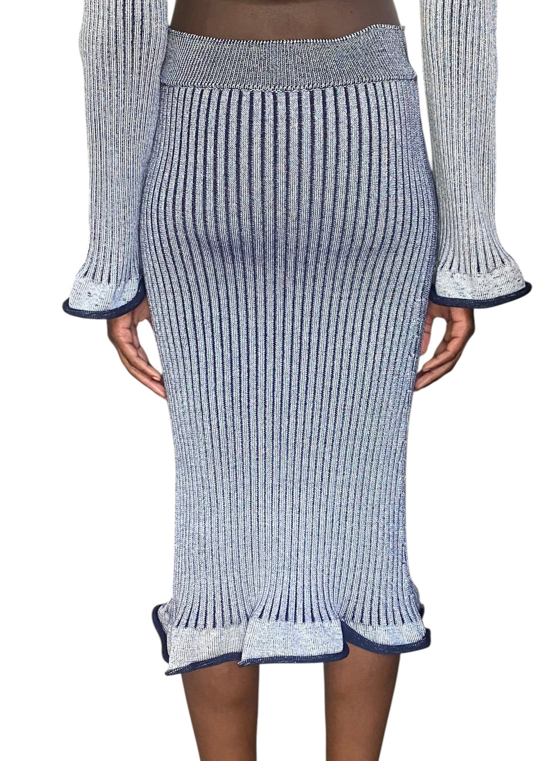 Louis Vuitton 2015 Navy Ribbed Knit Keyhole Sweater Skirt Set - M / US 6