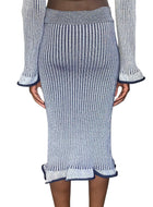 Louis Vuitton 2015 Navy Ribbed Knit Keyhole Sweater Skirt Set - M / US 6