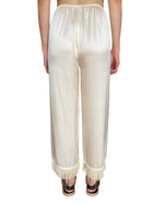 Doen Champagne Silk Satin Fringe Trimmed Wide-Leg Pyjama Pants - S / US 4-6
