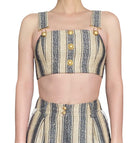 Balmain Raffia Stripe Button Crop Top - 36 / XS