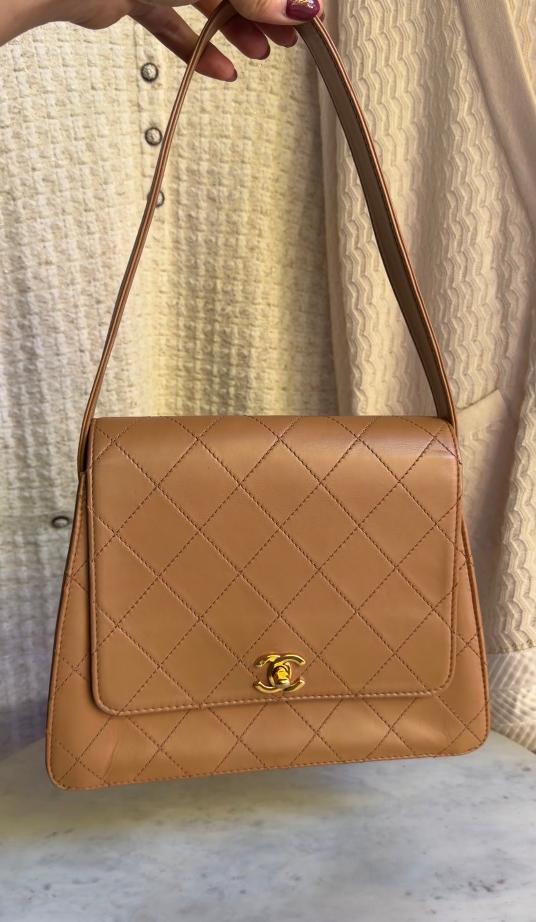 Chanel Camel Beige Vintage 1997 CC Quilted Medium Shoulder Bag