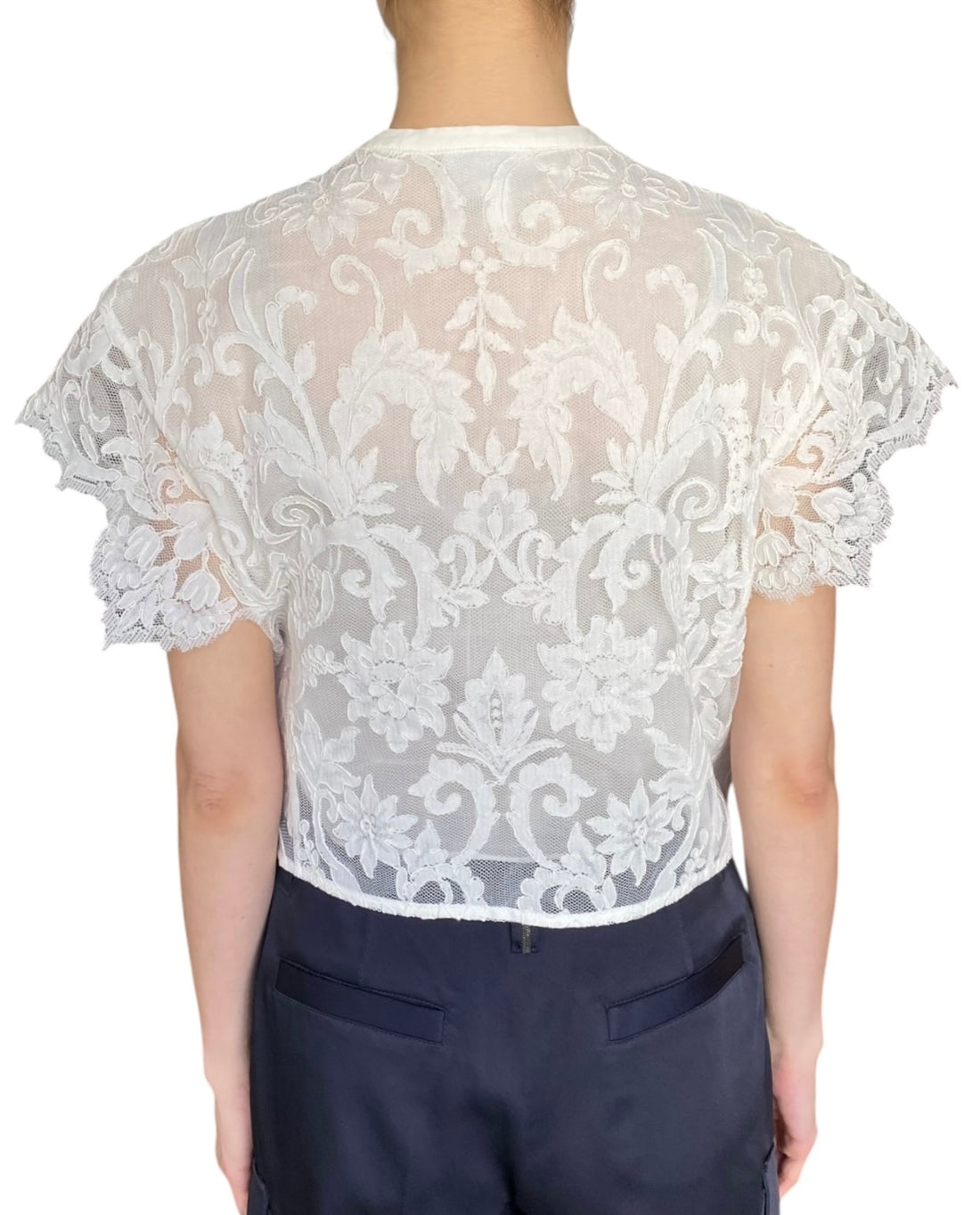 Giambattista Valli White Lace Short Sleeve Blouse - IT 44/ US 8