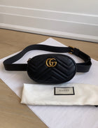 Gucci Black Chevron Matelesse Leather GG Marmont Mini Belt Bag