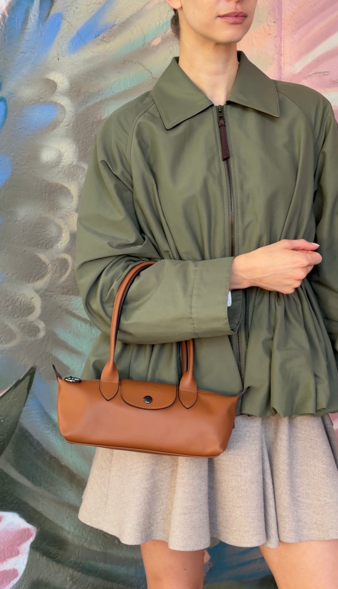 Longchamp Tan Brown Cashew Leather Le Pliage XS Shoulder Bag