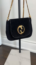 Gucci 1973 Black Small GG Logo Leather Crossbody Bag