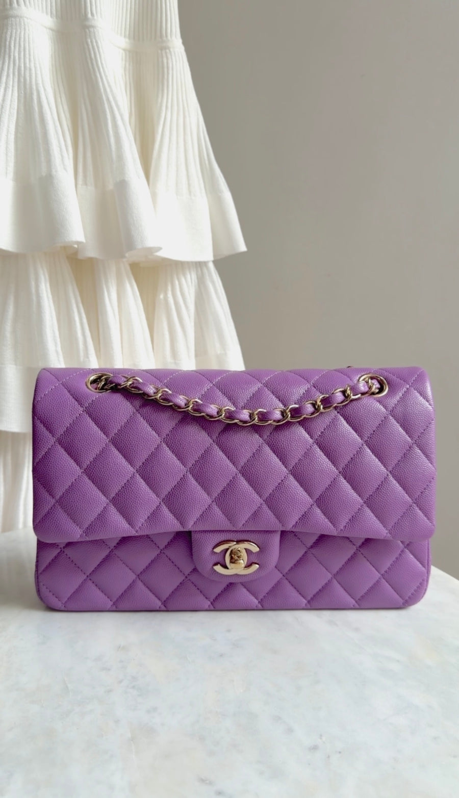 Chanel Medium Lilac Purple Caviar Leather Classic Double Flap Bag LGHW