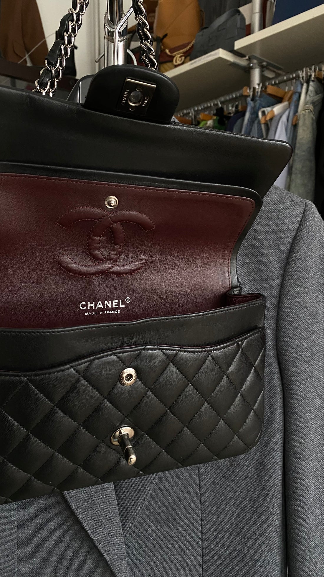 Chanel Black Lambskin Medium Double Flap SHW