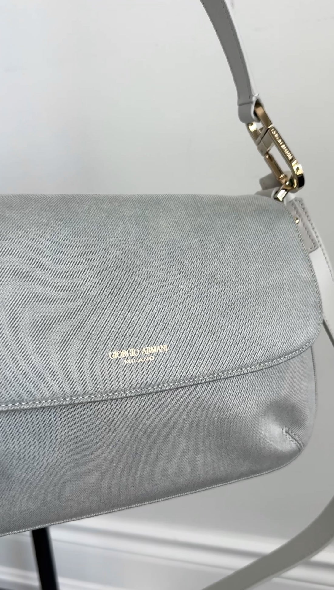 Giorgio Armani La Prima Pale Blue Denim Two-Way Bag