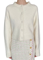 White + Warren Ivory Boucle Wool & Cashmere Blend Cardigan - M