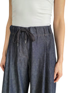 Brunello Cucinelli Dark Blue Wide Leg Denim Drawstring Trousers - M / US 8