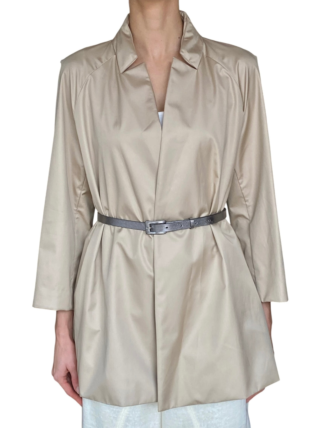 Giorgio Armani Beige Belted Silk-Blend Rain Jacket - IT 44 / US 8-10