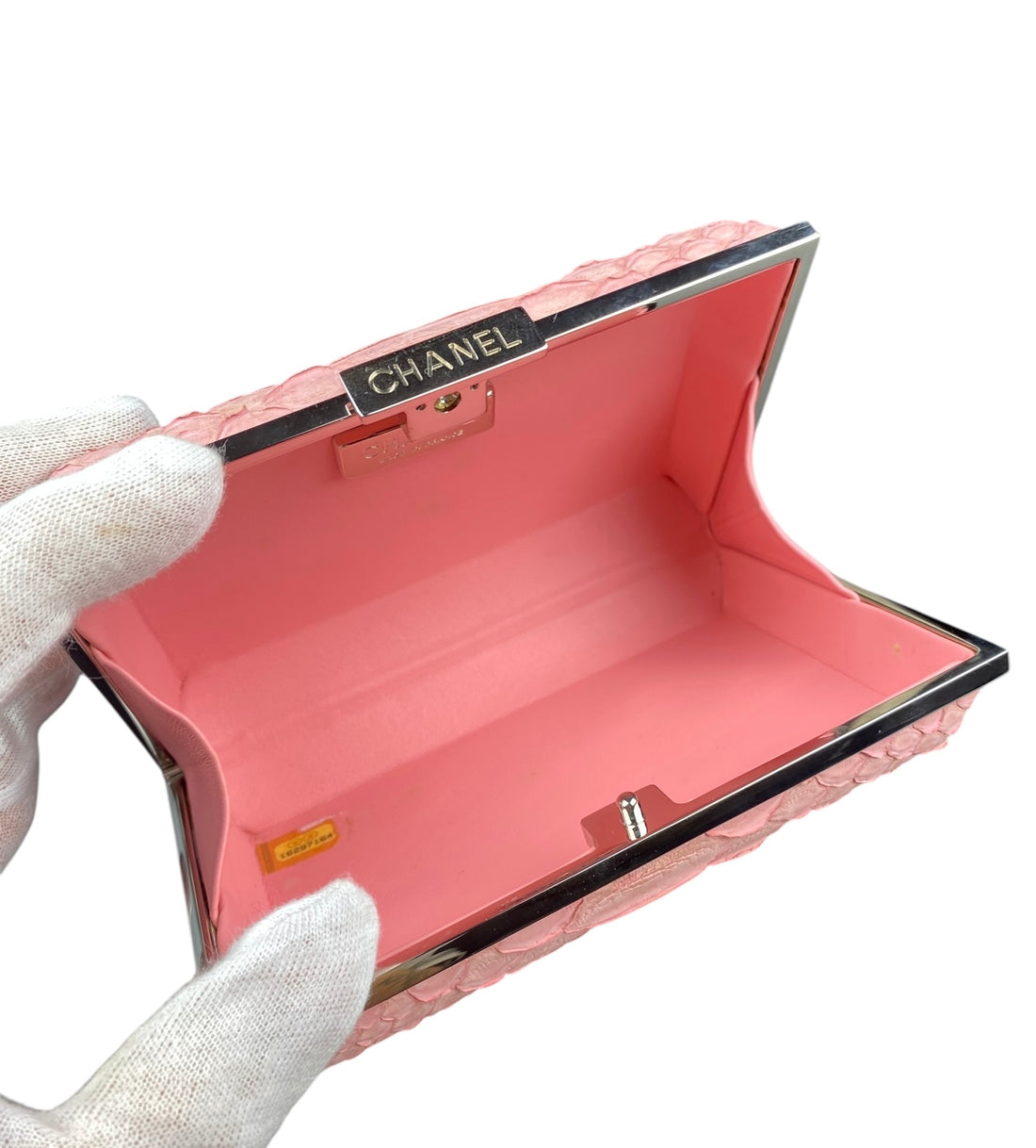 Chanel Pink Python CC Box Clutch Bag