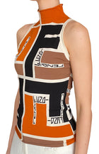 Fendi Orange Geo Puzzle Print Turtleneck Jersey Knit Tank Top - 40 / US 6
