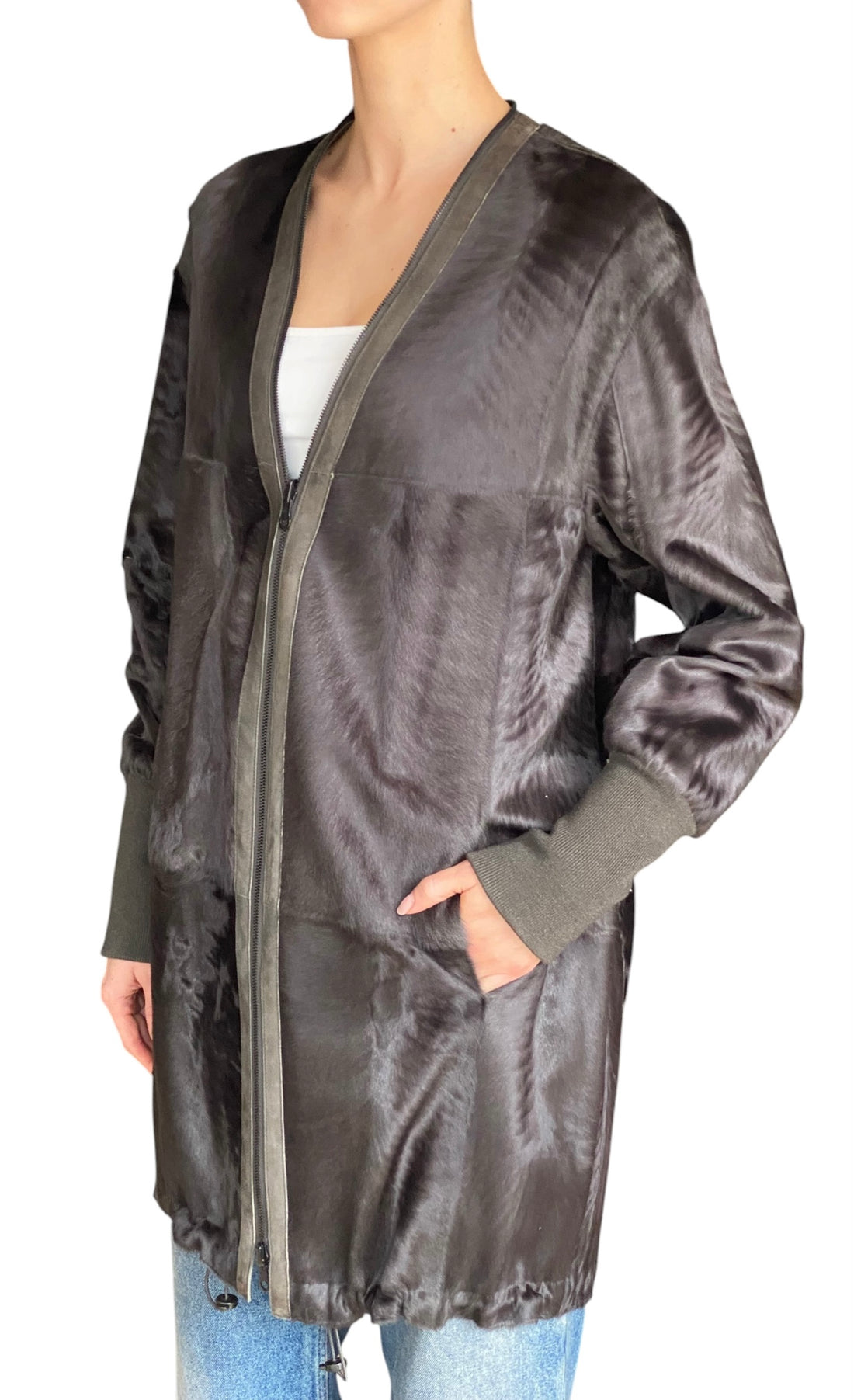 Akris Army Green Sable Fur Reversible Zip Coat - US 6