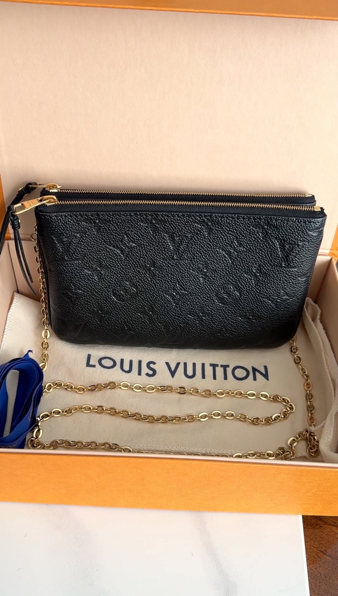Louis Vuitton Black Empreinte Leather Double Zip Pochette Chain Bag