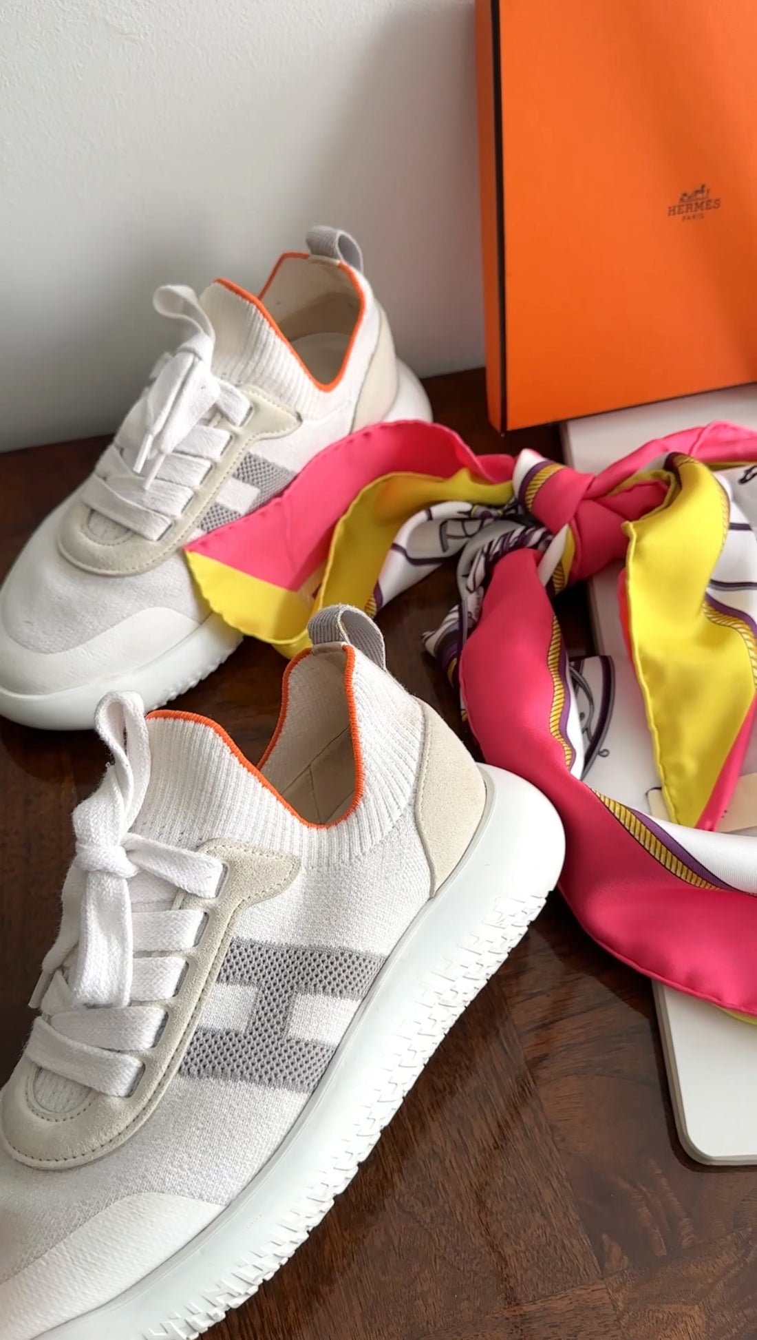 Hermes White Stretch Sock Crew Sneakers - 35.5
