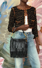 Saint Laurent Black Fringed Leather Emmanuel Hobo Shoulder Bag