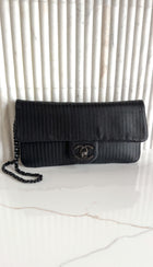 Chanel Black Perforated Leather Medium Flap Chain Wristlet Clutch Bag