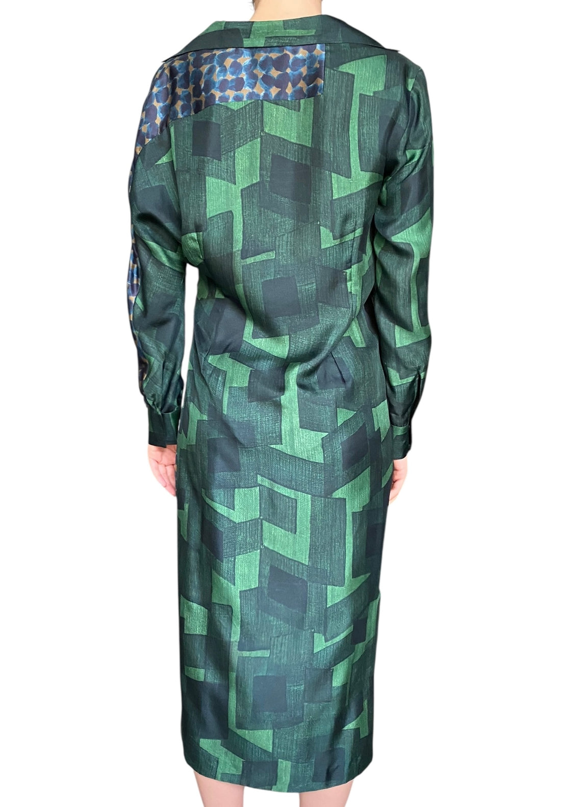 Dries Van Noten Green Silk Geo Print Maxi Dress - 38 / US 6-8