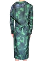 Dries Van Noten Green Silk Geo Print Maxi Dress - 38 / US 6-8