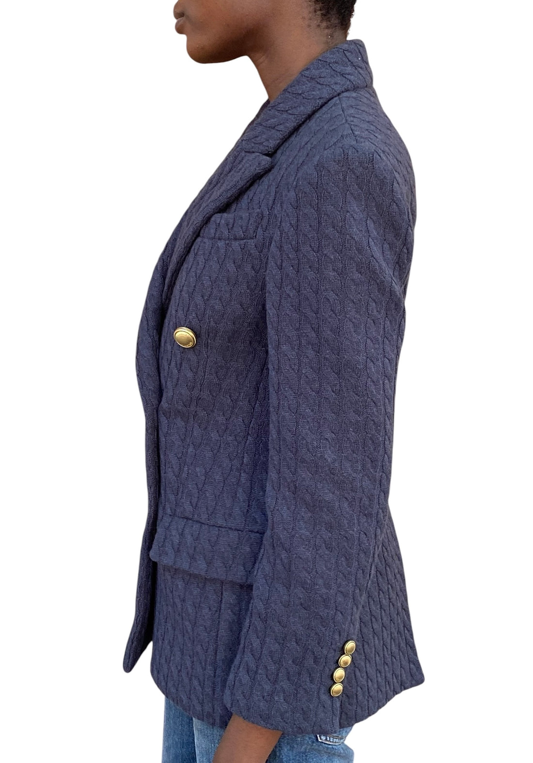 Brunello Cucinelli Blue Cashmere Cable Knit Blazer - IT 38 / US 4