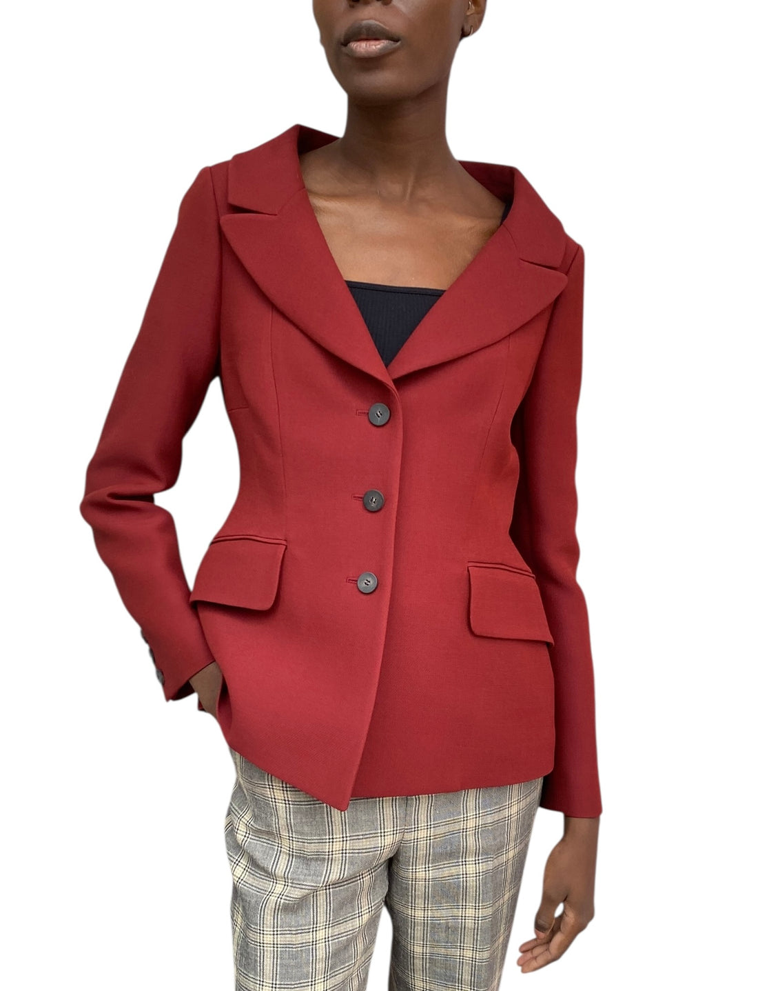 Christian Dior Red 30 Montaigne Single Breasted Wool Bar Jacket - 42 / US 10