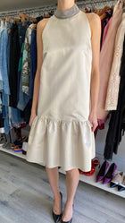 Brunello Cucinelli Ivory Monili Neck Satin Ruffle Dress - XL