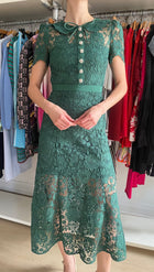 Self Portrait Green Cord Lace Button Down Midi Dress NWT - 2
