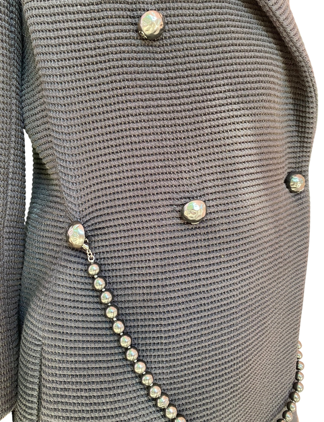 Chanel 2012 Black Striped Pearl Chain Jacket - 40