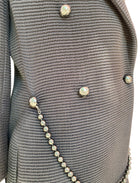 Chanel 2012 Black Striped Pearl Chain Jacket - 40