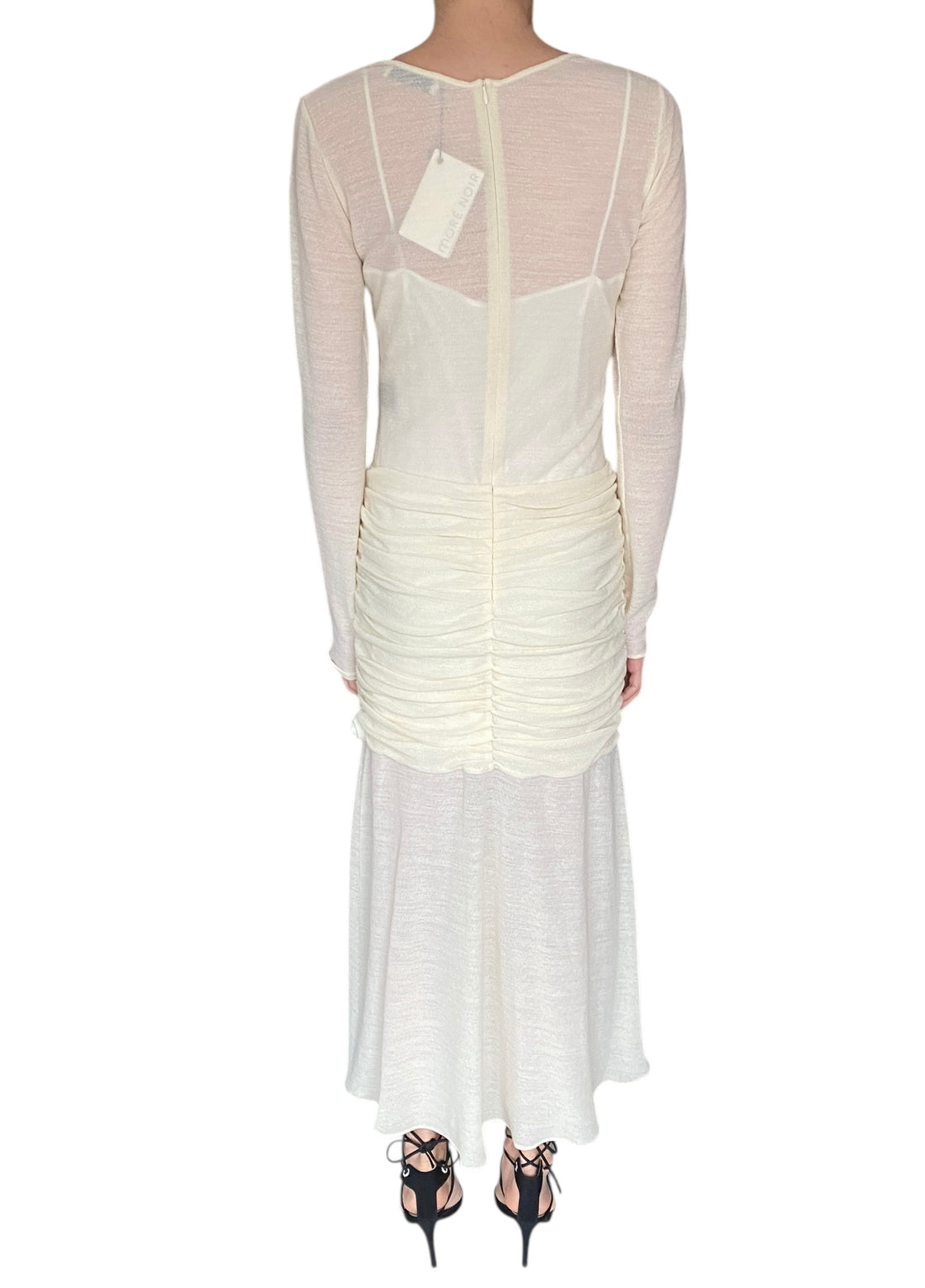 Moré Noir Ivory Ruched Fishtail Midi Dress - M