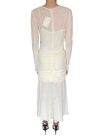 Moré Noir Ivory Ruched Fishtail Midi Dress - M