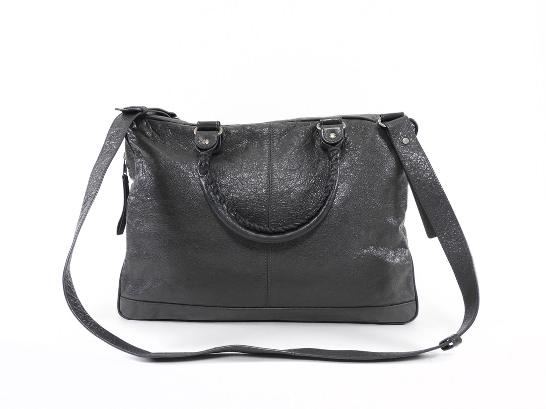 Balenciaga Charcoal Grey AW 2015 Arena Lambskin Moto City Briefcase Bag